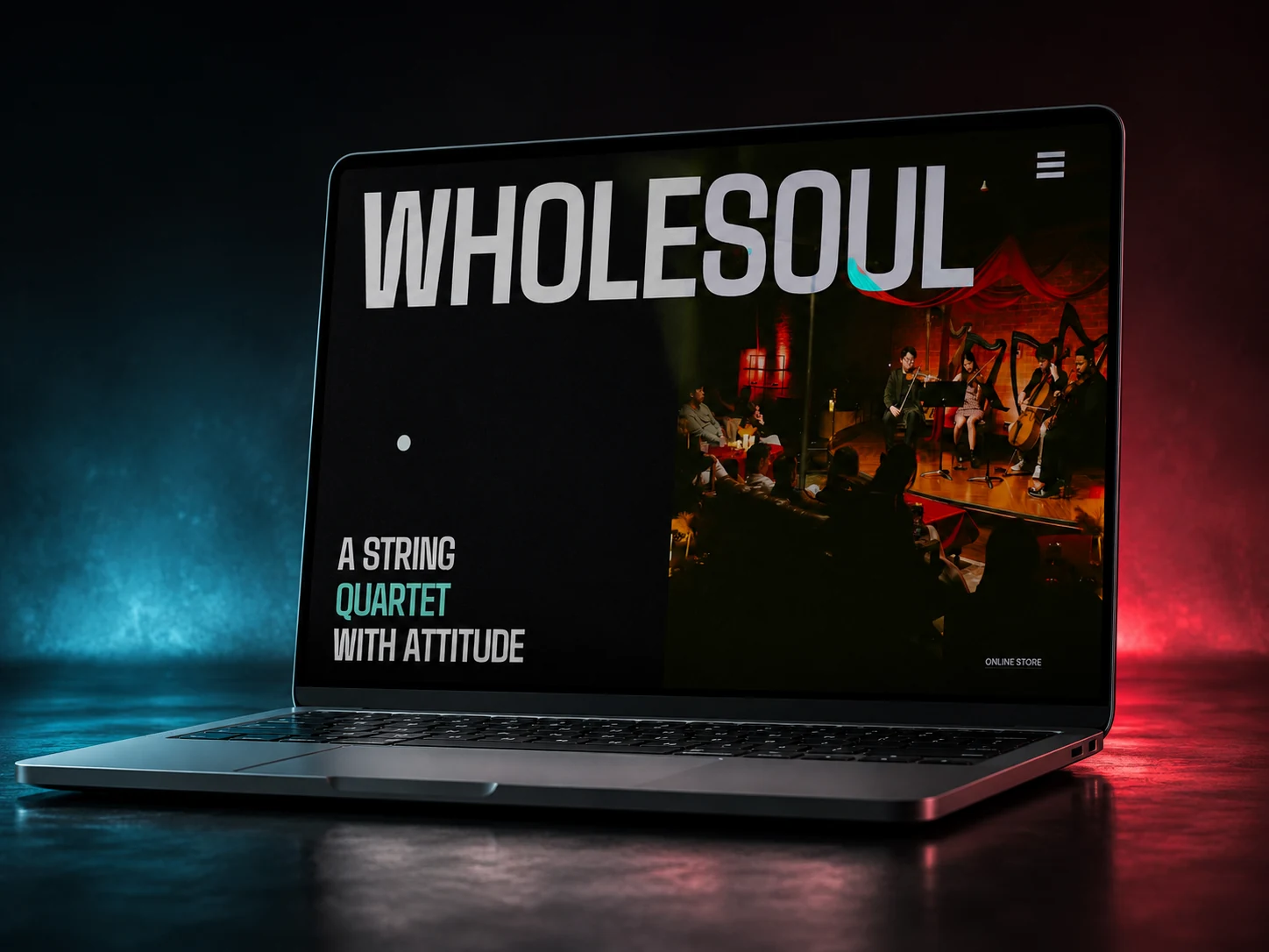 WholeSoul Music website presented on a laptop mockup
